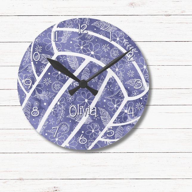 Reloj Redondo Mediano plumas paisleys flores voleibol índigo (Subido por el creador)