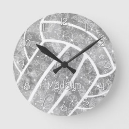 Reloj Redondo Mediano plumas paisleys floridas voleibol gris