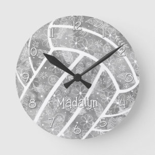 Reloj Redondo Mediano plumas paisleys floridas voleibol gris