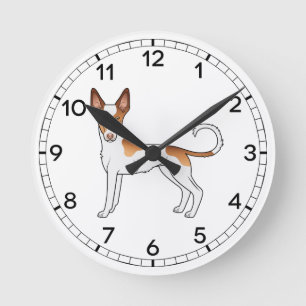 Reloj Redondo Mediano Podenco Ibicenco Blanco Y Rojo De Pelo Liso Perro
