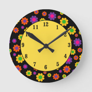 Reloj Redondo Mediano Poder Floral Pop Retro