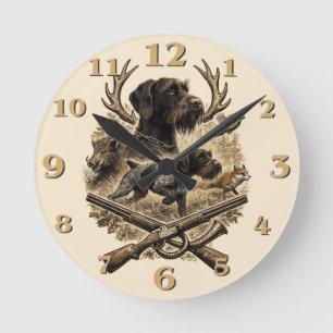 Reloj Redondo Mediano Pointer de Pelo Duro, Logo Cazador