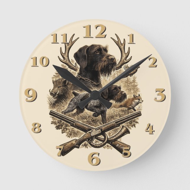 Reloj Redondo Mediano Pointer de Pelo Duro, Logo Cazador (Anverso)