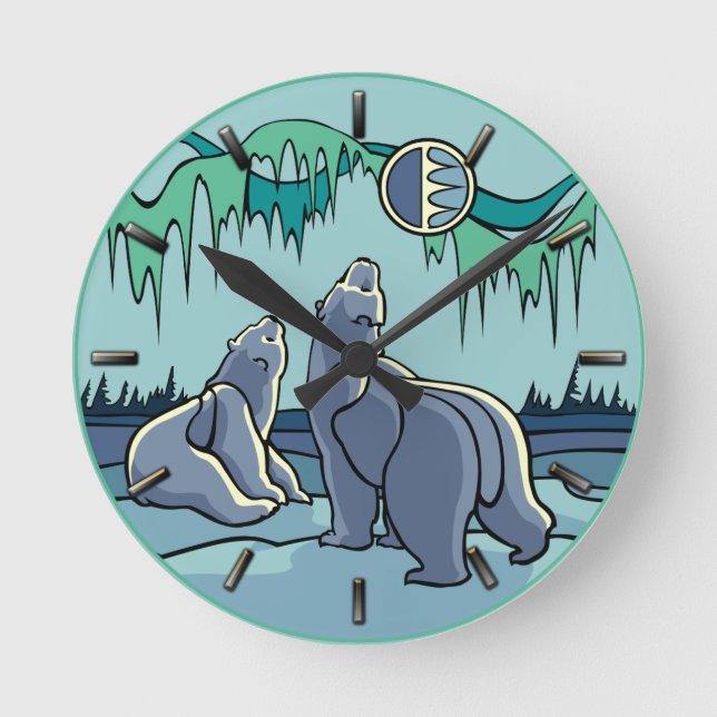 Reloj Redondo Mediano Polar Bear Clock Cool Native Bear Art Wall Clock (Anverso)