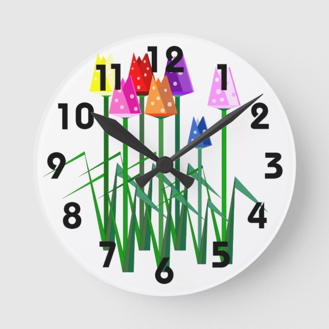 Reloj Redondo Mediano Polka Dot Tulips Clock (Anverso)