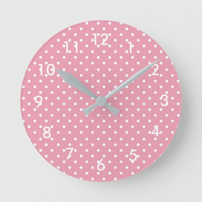 Reloj Redondo Mediano Polka Dots on Pink Pattern (Anverso)