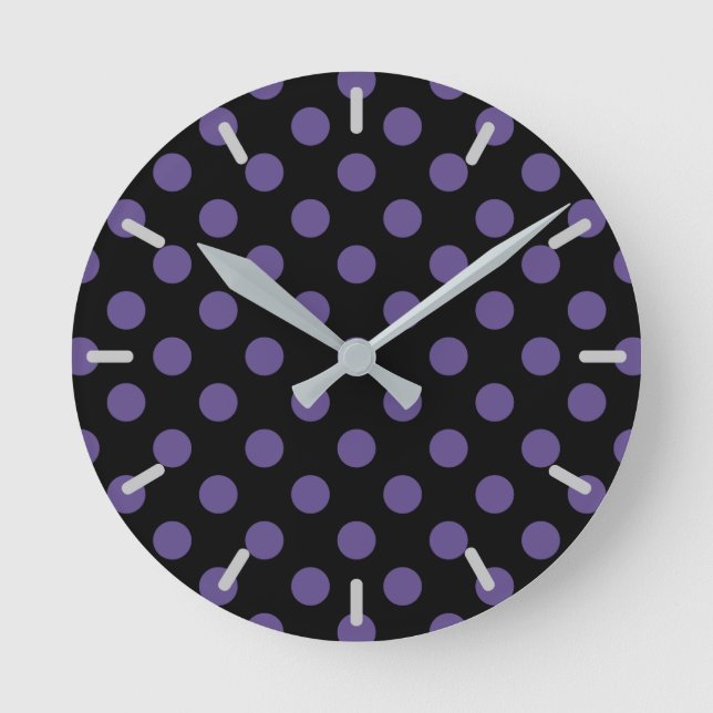 Reloj Redondo Mediano Polka ultravioleta sobre negro (Anverso)