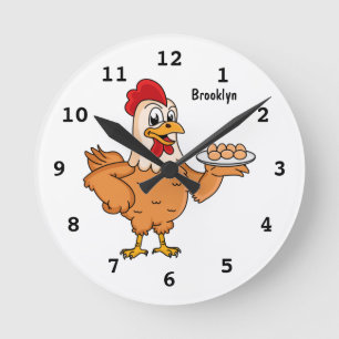 Reloj Redondo Mediano Pollo con huevos en el personalizado de placa