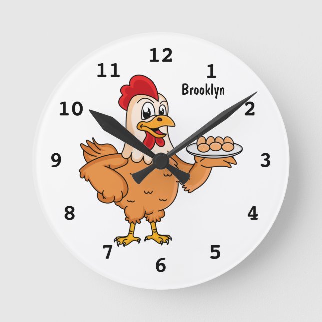 Reloj Redondo Mediano Pollo con huevos en el personalizado de placa (Anverso)