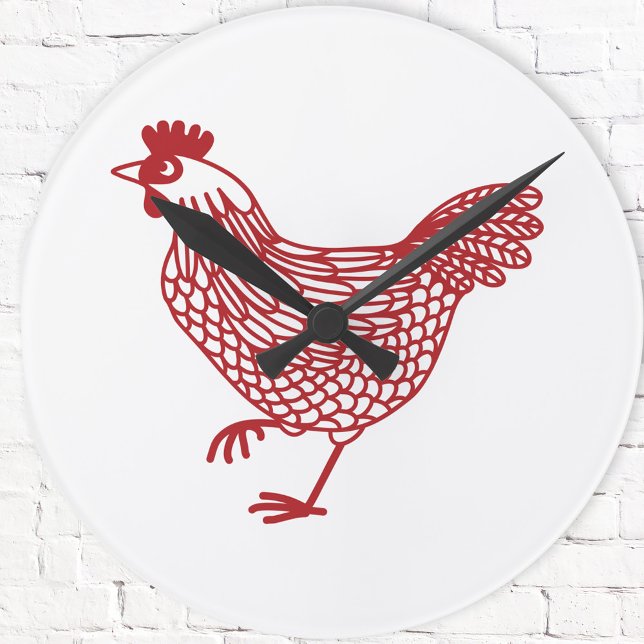 Reloj Redondo Mediano Pollo Hen Poultry (Red and white chicken hen poultry clock)