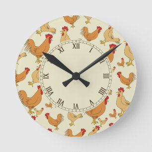 Reloj Redondo Mediano Pollo marrón y gallos