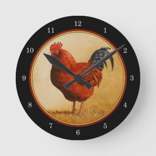 Reloj Redondo Mediano Pollo rojo de la isla Rhode