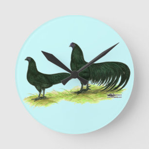 Reloj Redondo Mediano Pollos negros de Sumatra