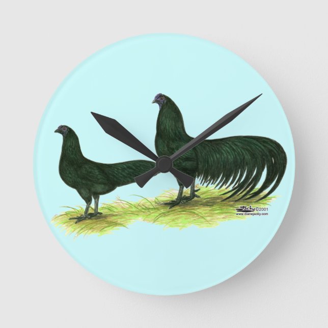 Reloj Redondo Mediano Pollos negros de Sumatra (Anverso)
