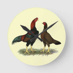 Reloj Redondo Mediano Pollos rojos negros de Aseel