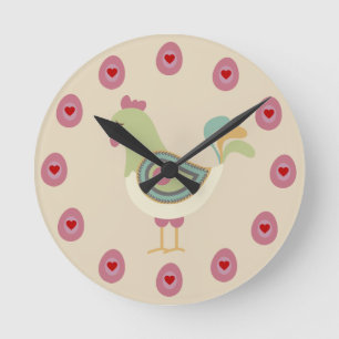 Reloj Redondo Mediano Pollos y huevos de arte popular