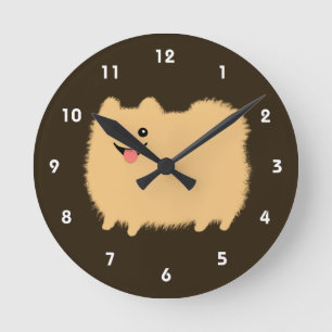 Reloj Redondo Mediano Pomeranian feliz - perro mullido lindo