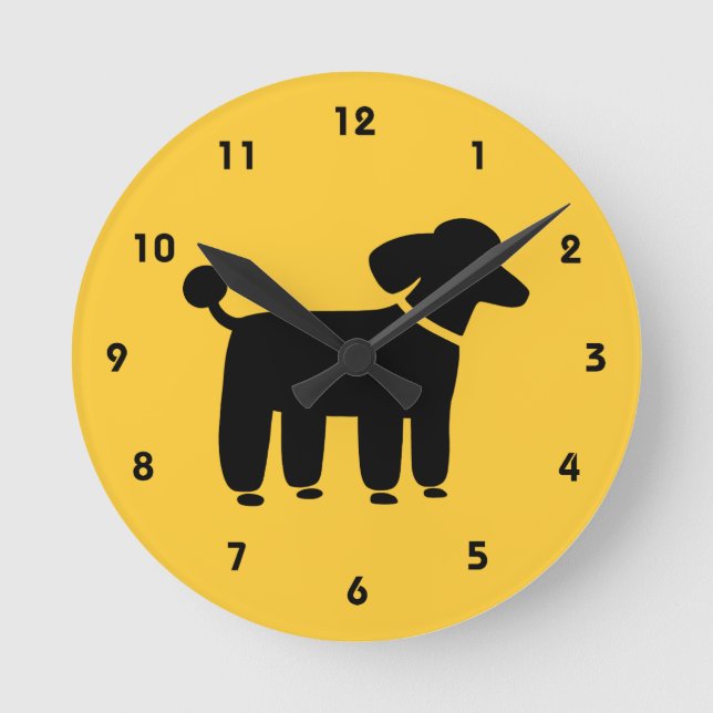 Reloj Redondo Mediano Poodle negro sobre amarillo (el color es Personali (Anverso)