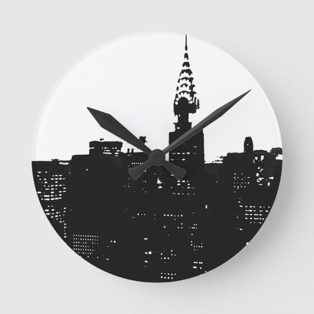 Reloj Redondo Mediano Pop Art New York Silhouette (Anverso)