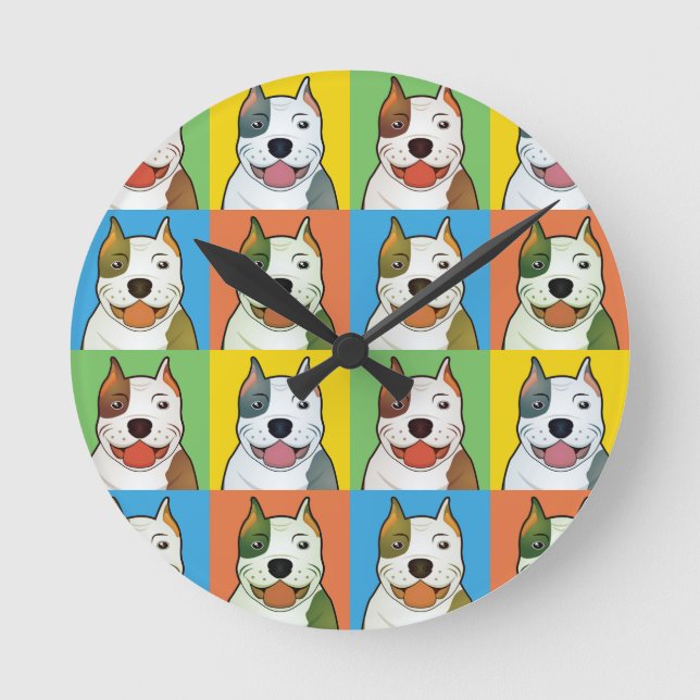 Reloj Redondo Mediano Pop-Art Personalizado Pit Bull (Anverso)
