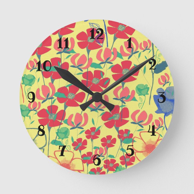 Reloj Redondo Mediano Poppies Garden Yellow Wall Clock (Anverso)