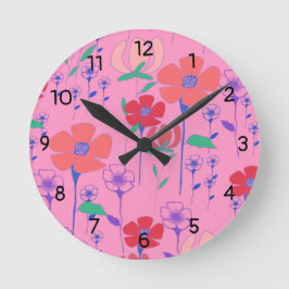 Reloj Redondo Mediano Poppies Pink Wall Clock