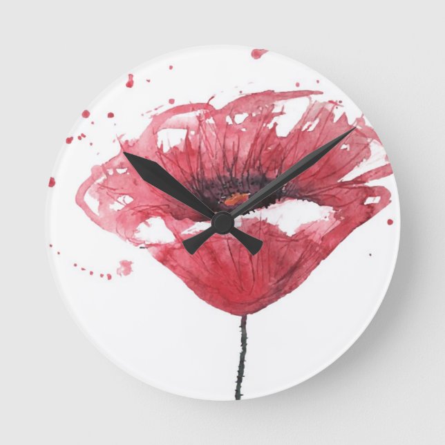 Reloj Redondo Mediano Poppy flower, watercolor (Anverso)