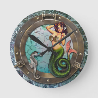 Reloj Redondo Mediano PORTHOLE MERMAID, sirenas de arte originales