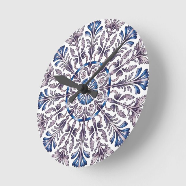 Reloj Redondo Mediano Portuguese Azulejo Blue Floral Pattern Wall Clock  (Ángulo)
