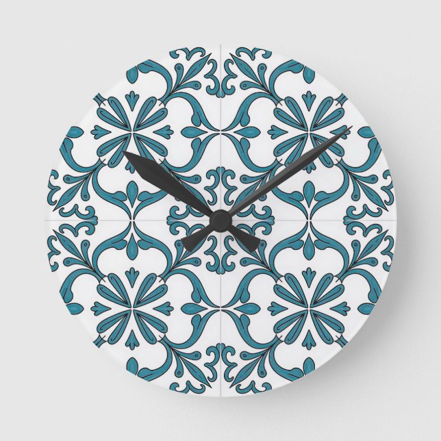 Reloj Redondo Mediano Portuguese Azulejo Wall Clock – Blue Floral Tile P (Anverso)