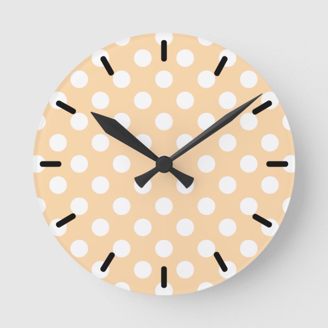 Reloj Redondo Mediano Pos de polka blanca en beige (Anverso)
