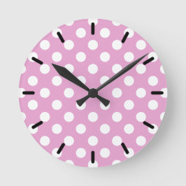 Reloj Redondo Mediano Pos de polka blanca en rosa pálido