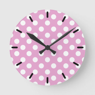 Reloj Redondo Mediano Pos de polka blanca en rosa pálido