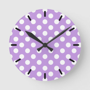 Reloj Redondo Mediano Pos de polka blanca sobre lila