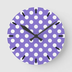 Reloj Redondo Mediano Pos de polka blanco en periwinkle