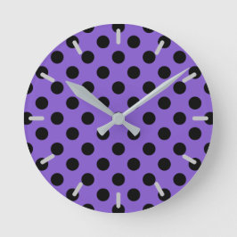 Reloj Redondo Mediano Pos de polka negro sobre lavanda