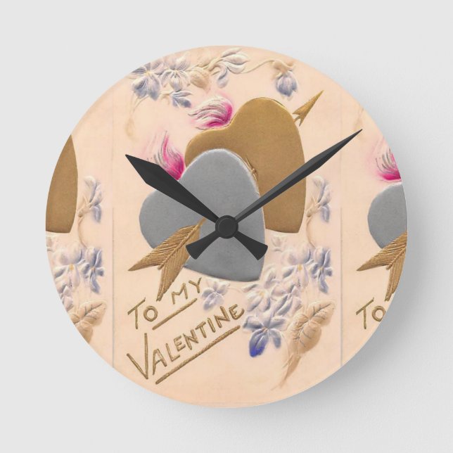 Reloj Redondo Mediano Postal de la tarjeta del día de San Valentín de (Anverso)