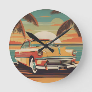 Reloj Redondo Mediano Poster de coches retro