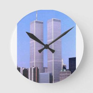 Reloj Redondo Mediano Póster Vintage Torres Gemelas del World Trade Cent