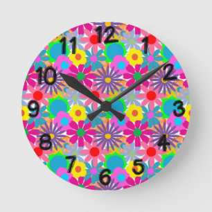 Reloj Redondo Mediano Potencia de las flores de los años 1970