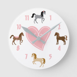 Reloj Redondo Mediano Potros bonitos y caballo rosado del corazón