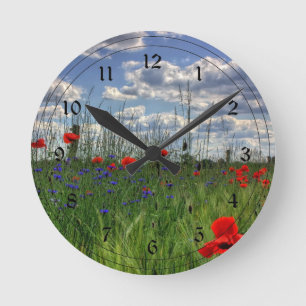 Reloj Redondo Mediano Pradera con flores silvestres
