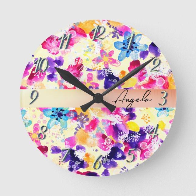 Reloj Redondo Mediano Pradera de flores silvestres Flores desgastadas (Anverso)