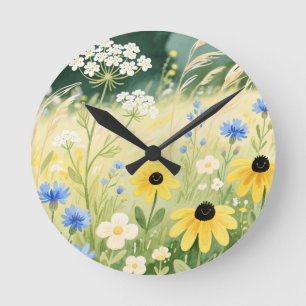 Reloj Redondo Mediano Prado Caprichoso de Flores Silvestres