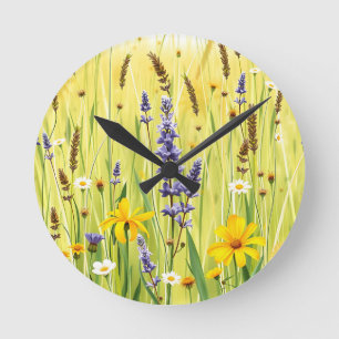 Reloj Redondo Mediano Prado de flores silvestres patrón de verano
