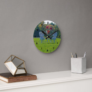Reloj Redondo Mediano Prado Romántico de Mesa de Jardín de Amor Flores
