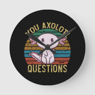Reloj Redondo Mediano Preguntas de Axolotl Retro 90s Divertido Axolotl