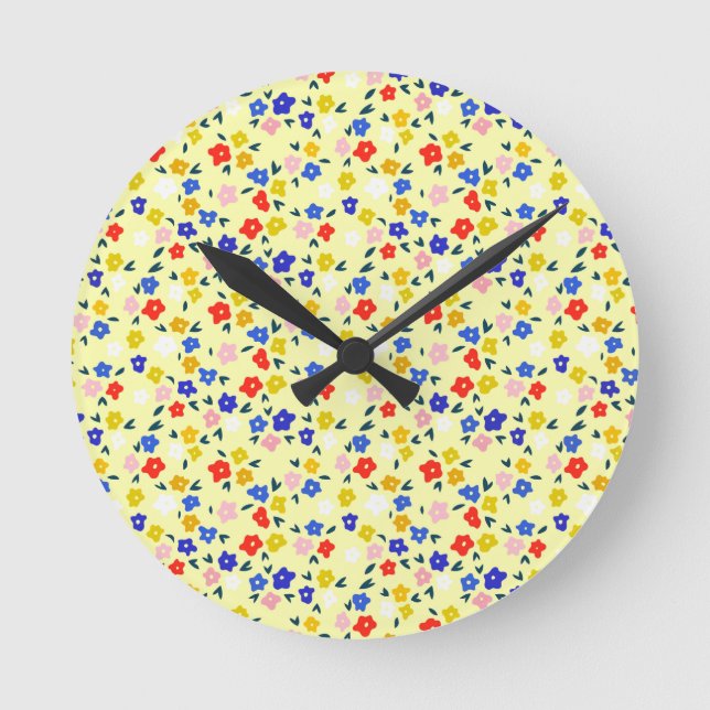 Reloj Redondo Mediano Pretty Dainty Cute Floral on Pastel Yellow (Anverso)
