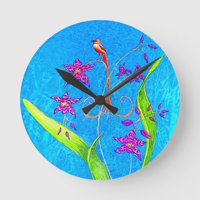 Reloj Redondo Mediano Pretty Little Orchid Bird  (Anverso)