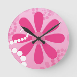 Reloj Redondo Mediano Pretty Pink Flowers Cute Retro Daisy Pattern